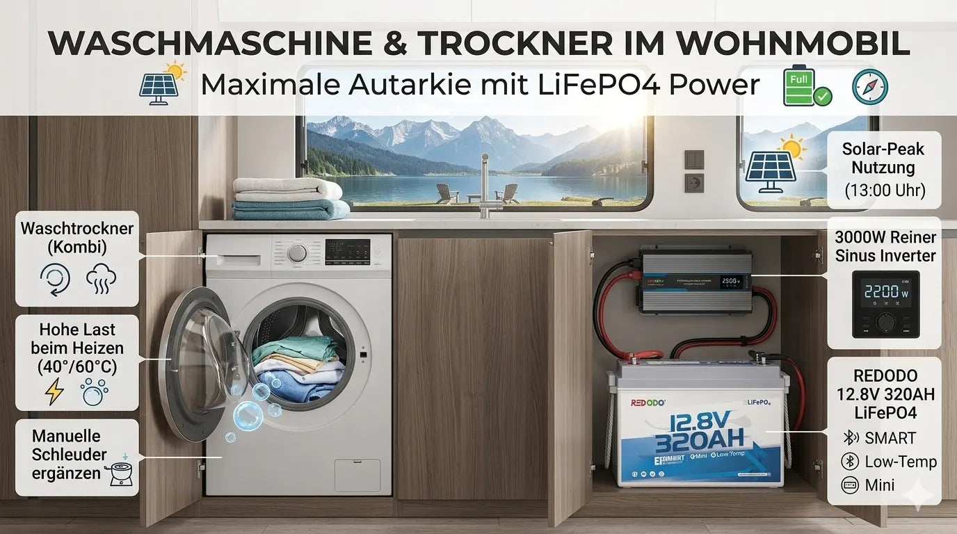 Waschmaschine & Trockner im Wohnmobil: Autark mit LiFePO4