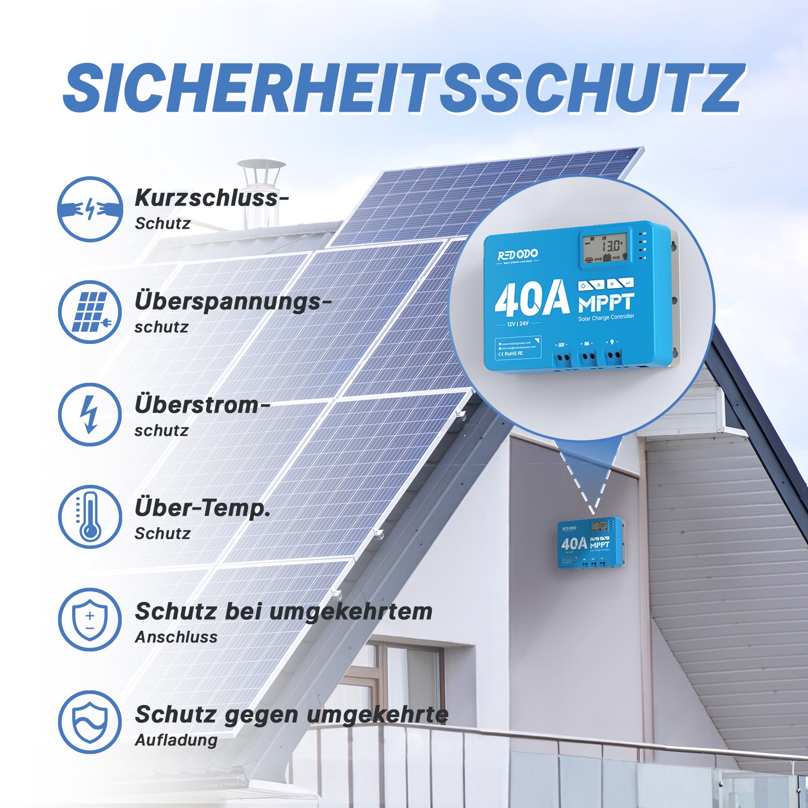 Redodo 40A MPPT 12V/24V Auto DC Input Solarladeregler Mit Bluetooth Adapter