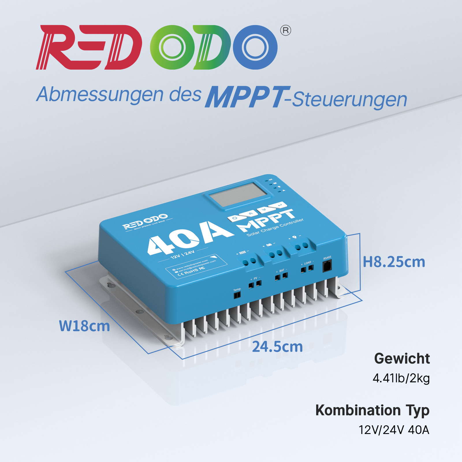 Befreiung von 19% MwSt -Redodo 40A MPPT 12V/24V Auto DC Input Solarladeregler Mit Bluetooth Adapter redodopower-de-free