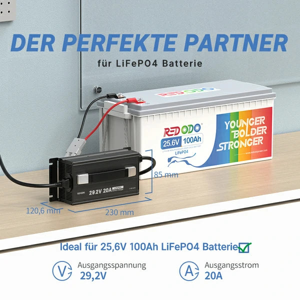 【Nur €169.99】Redodo 29,2V 20A LiFePO4 Lithium-Akku-Ladegerät redodopower-de