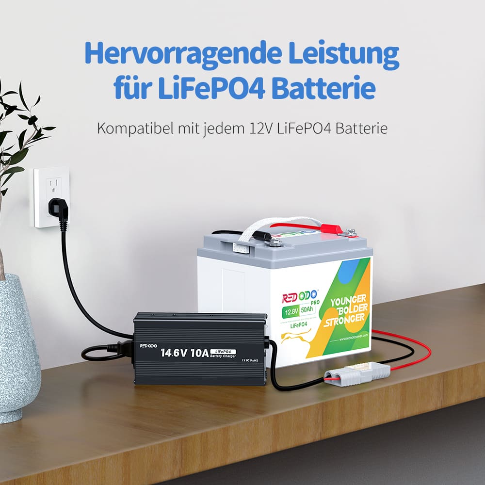 Redodo 14,6V 10A Lifepo4 Batterieladegerät für Lithium-Eisenphosphat-Batterien redodopower-de
