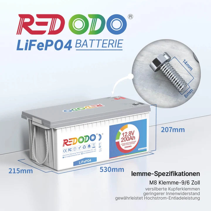 Befreiung von 19% MwSt - Redodo 12V 200Ah Deep Cycle LiFePO4 Batterie - nur für Wohngebäude und Deutschland redodopower-de-free