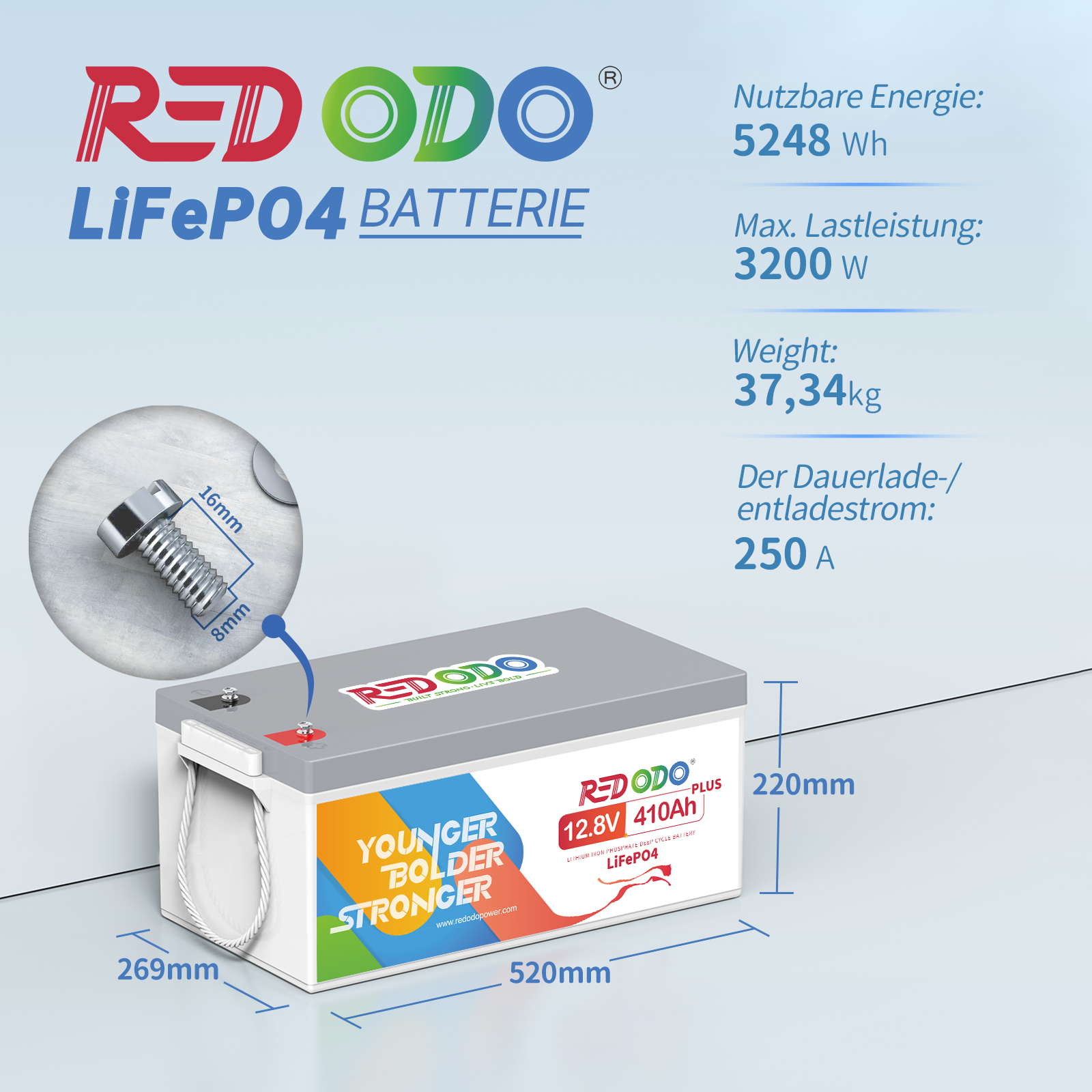 Redodo 12V 410Ah Lithium LiFePO4 | 5,12kWh & 3,2kW
