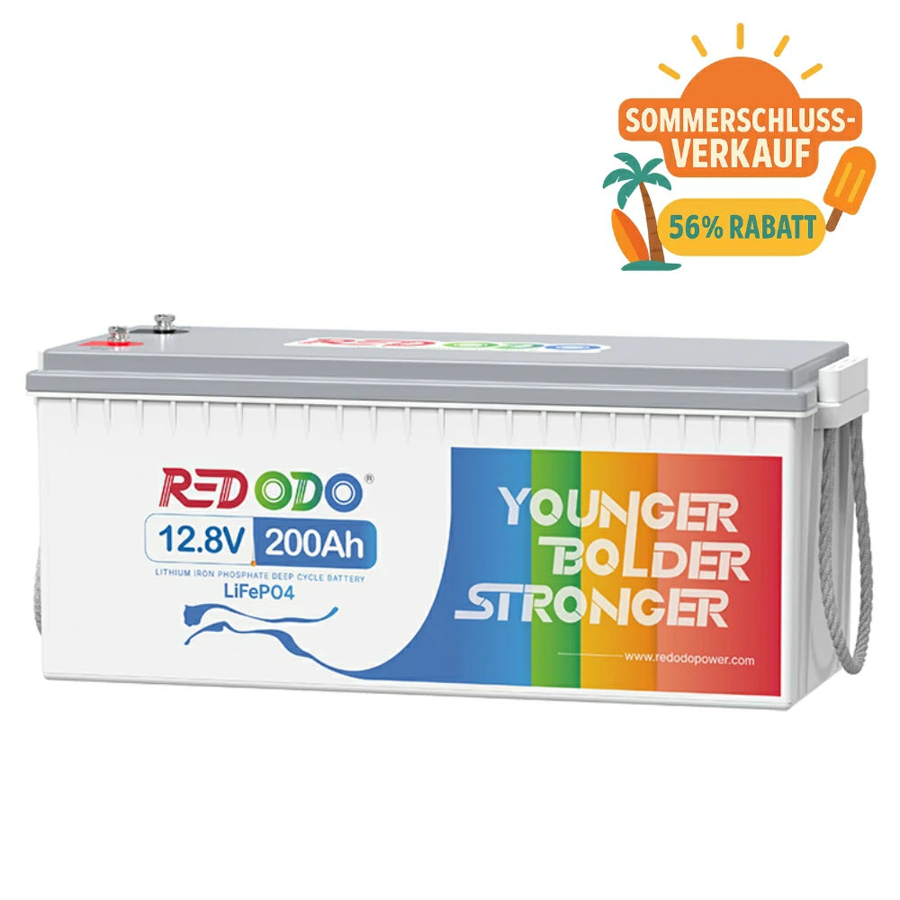 Redodo 12V 200Ah LiFePO4 Batterie | 2,56kWh & 1,28kW