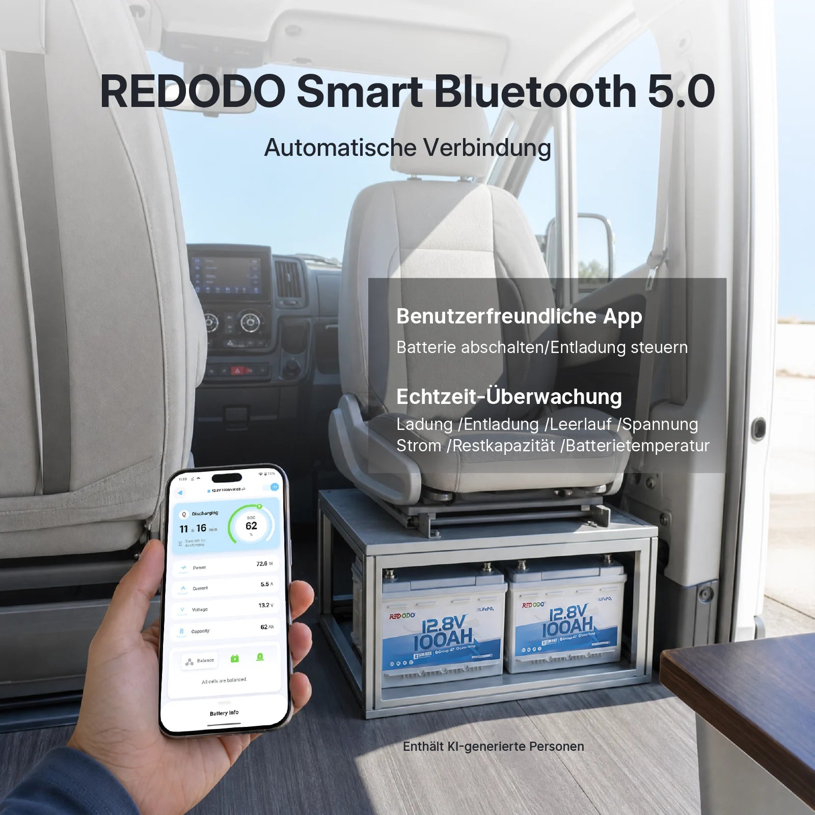 Redodo 12V 100Ah H168 LiFePO4 Untersitz Batterie Produktuebersicht