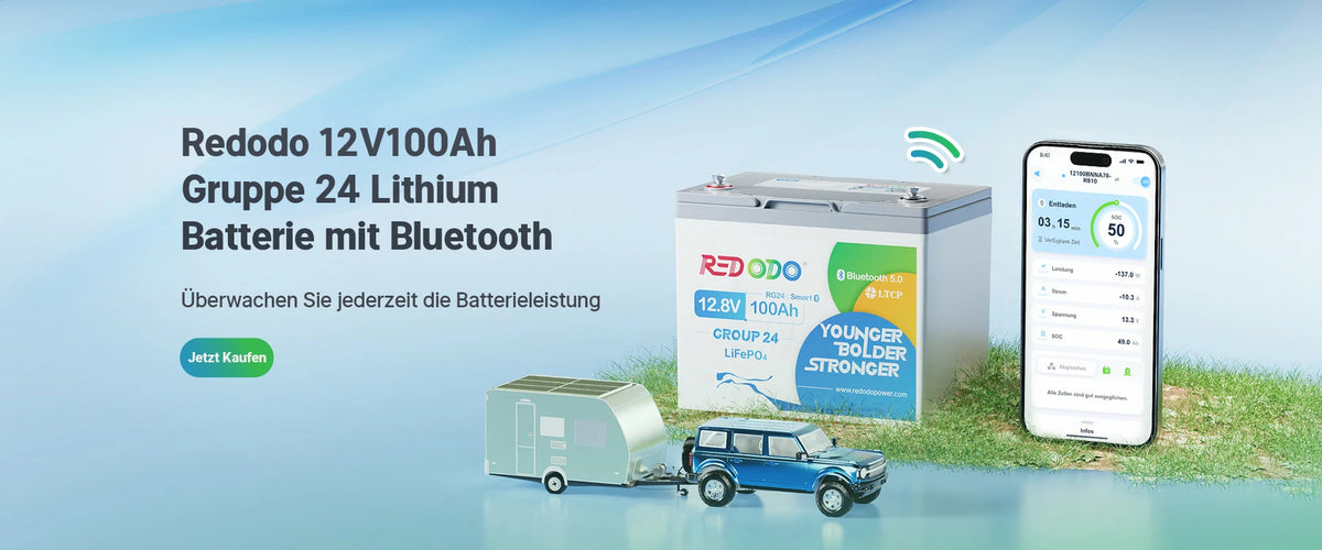 Redodo 12V 100Ah Gruppe24 Bluetooth LiFePO4 Batterie