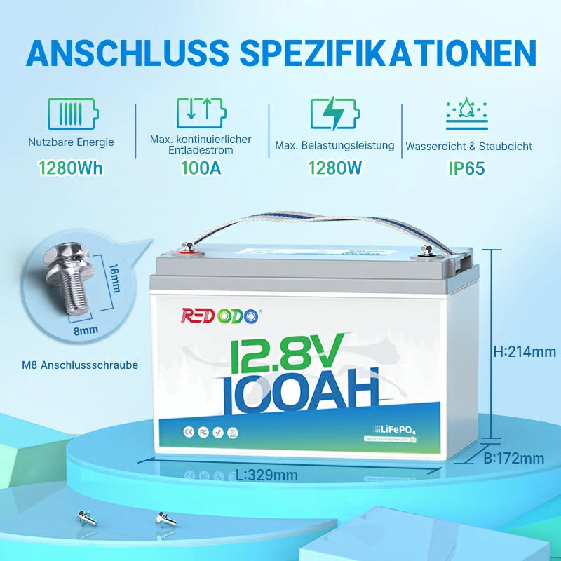 Redodo 12V 100Ah Lifepo4 Batterie