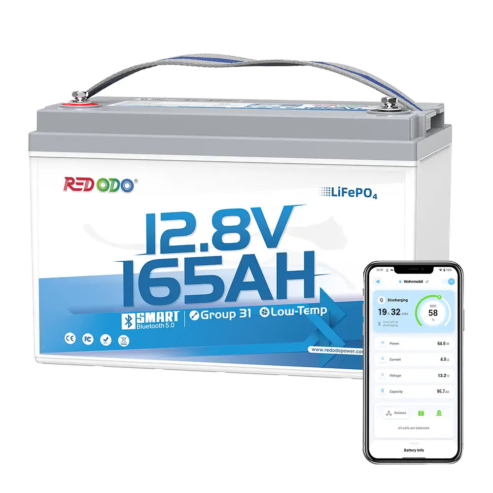 Redodo 12V 165Ah Bluetooth LiFePO4 Batterie