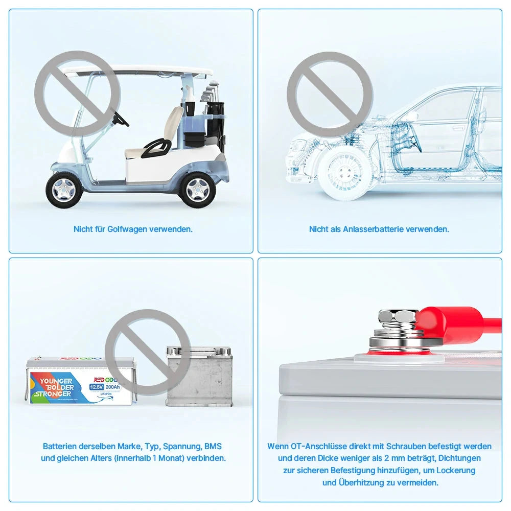 Wichtige Warnhinweise für die Nutzung der Redodo LiFePO4 12V 200Ah Plus Batterie