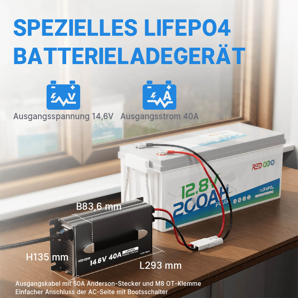 Redodo 14,6V 40A LiFePO4 Acculader met Onderhoudslaadfuncties Compact en Robuust Ontwerp met Volledige Bescherming Perfect voor 12V LiFePO4 Batterij Redodo 14,6V 40A LiFePO4 Acculader met Onderhoudslaadfuncties Compact en Robuust Ontwerp met Volledige Bescherming Perfect voor 12V LiFePO4 Batterij