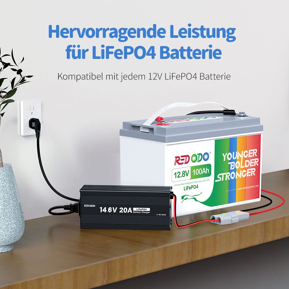 Redodo 14,6V 20A Lifepo4 Batterieladegerät für Lithium-Eisenphosphat-Batterie redodopower-de