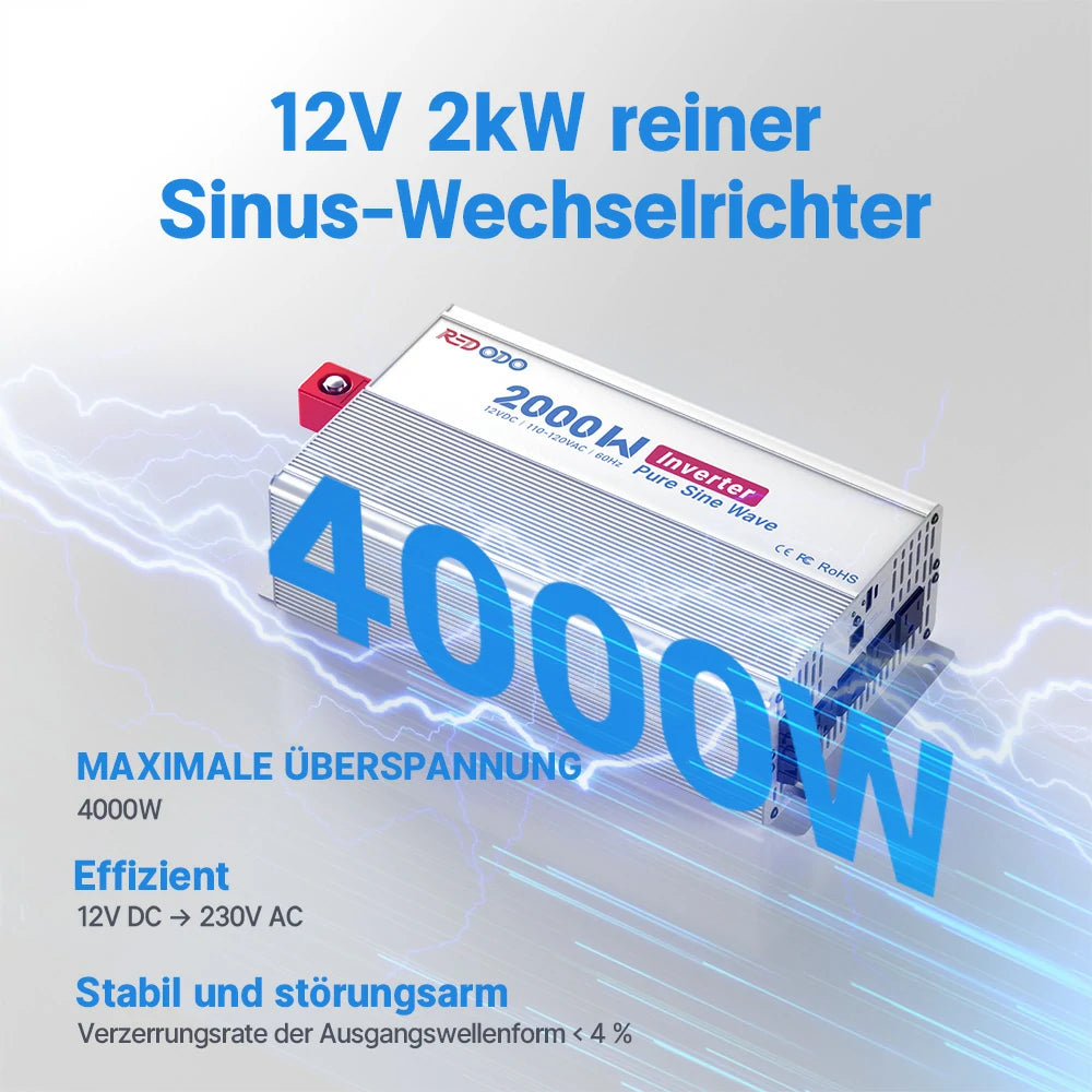 Redodo 2000W Reiner Sinus Wechselrichter Mit LCD Monitor redodopower-de