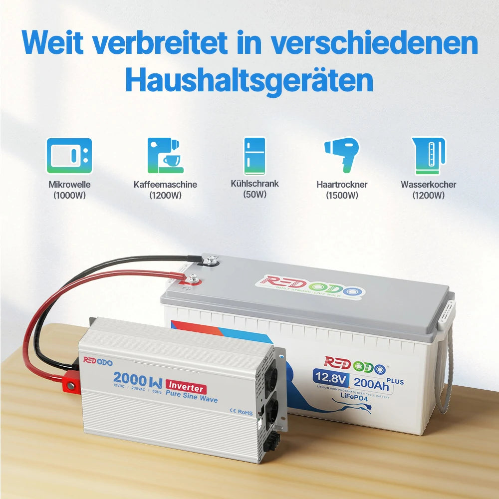 Redodo 2000W Reiner Sinus Wechselrichter Mit LCD Monitor redodopower-de