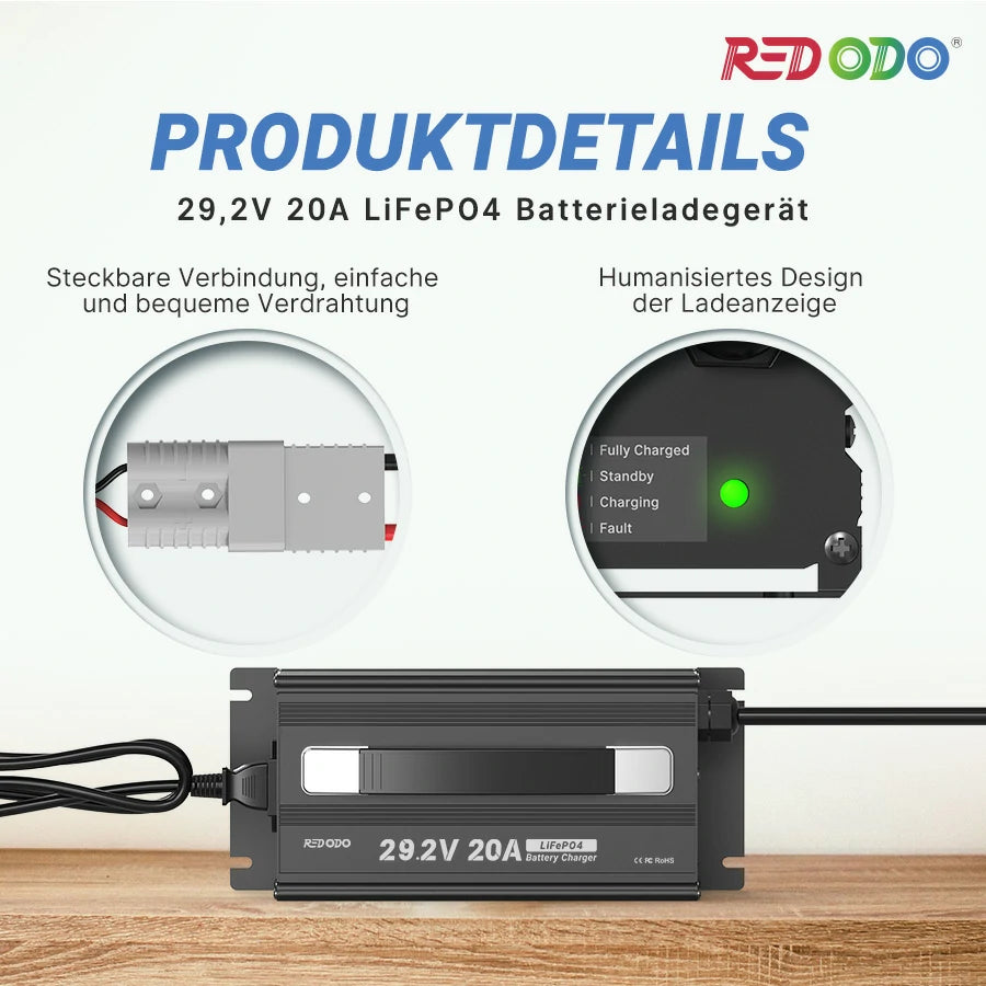 【Nur €169.99】Redodo 29,2V 20A LiFePO4 Lithium-Akku-Ladegerät redodopower-de