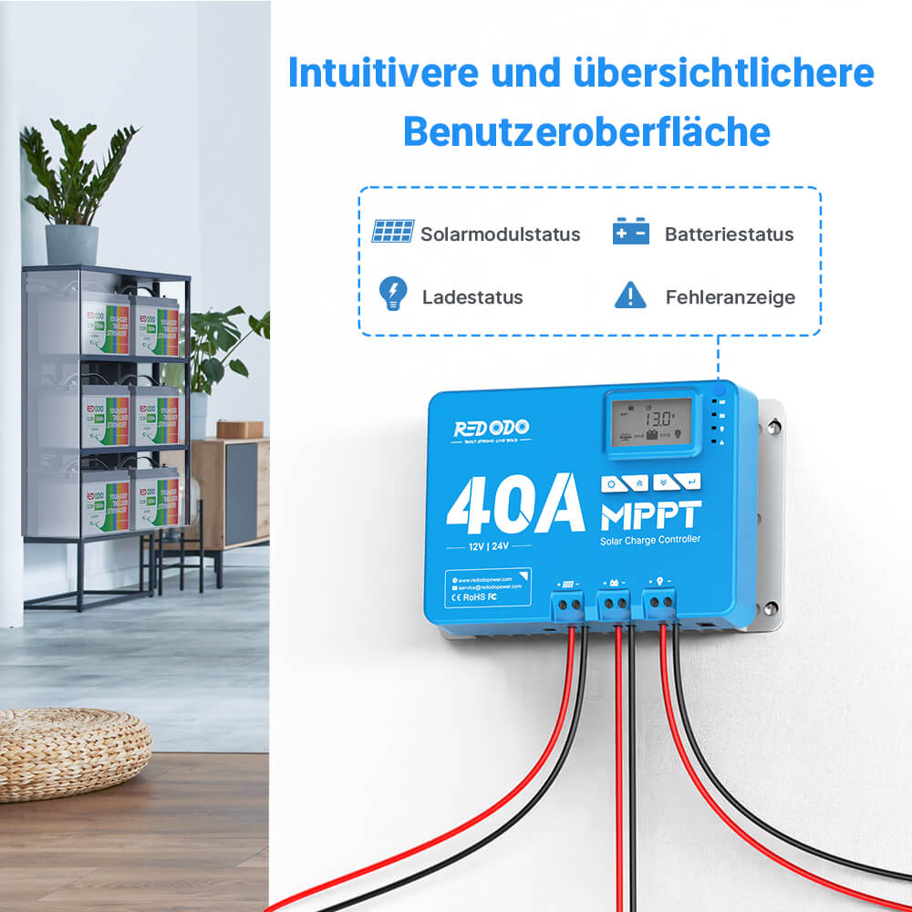 Redodo 40A MPPT 12V/24V Auto DC Eingang Solarladeregler mit Bluetooth Empfänger redodopower-de