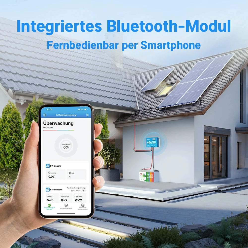 Redodo 40A MPPT 12V/24V Auto DC Eingang Solarladeregler mit Bluetooth Empfänger redodopower-de