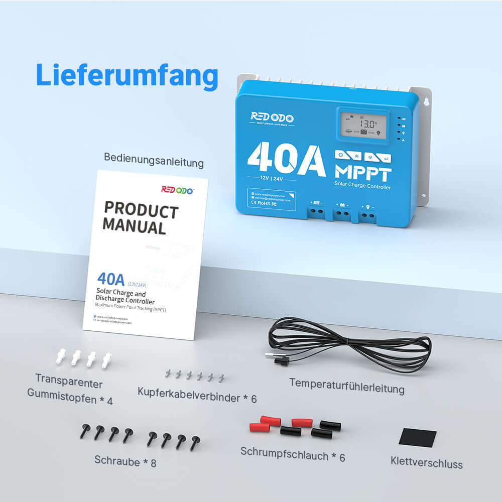 Redodo 40A MPPT 12V/24V Auto DC Eingang Solarladeregler mit Bluetooth Empfänger redodopower-de