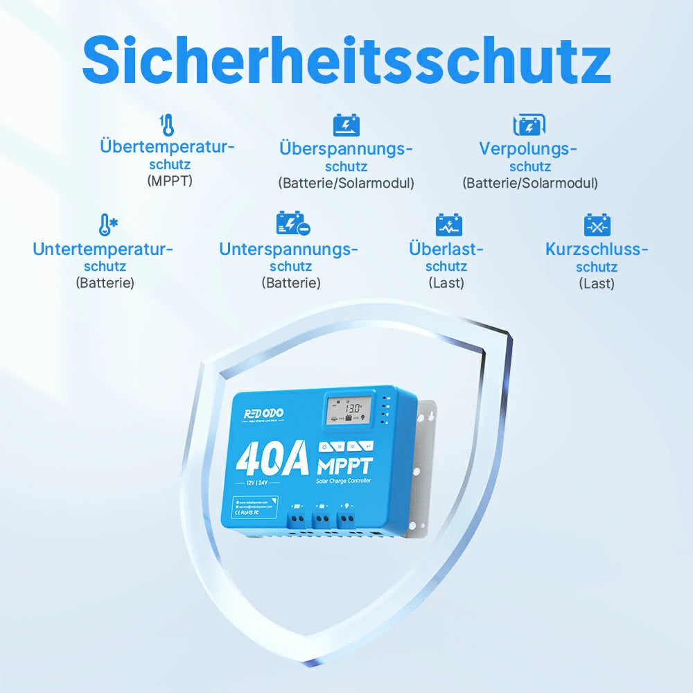 Redodo 40A MPPT 12V/24V Auto DC Eingang Solarladeregler mit Bluetooth Empfänger redodopower-de