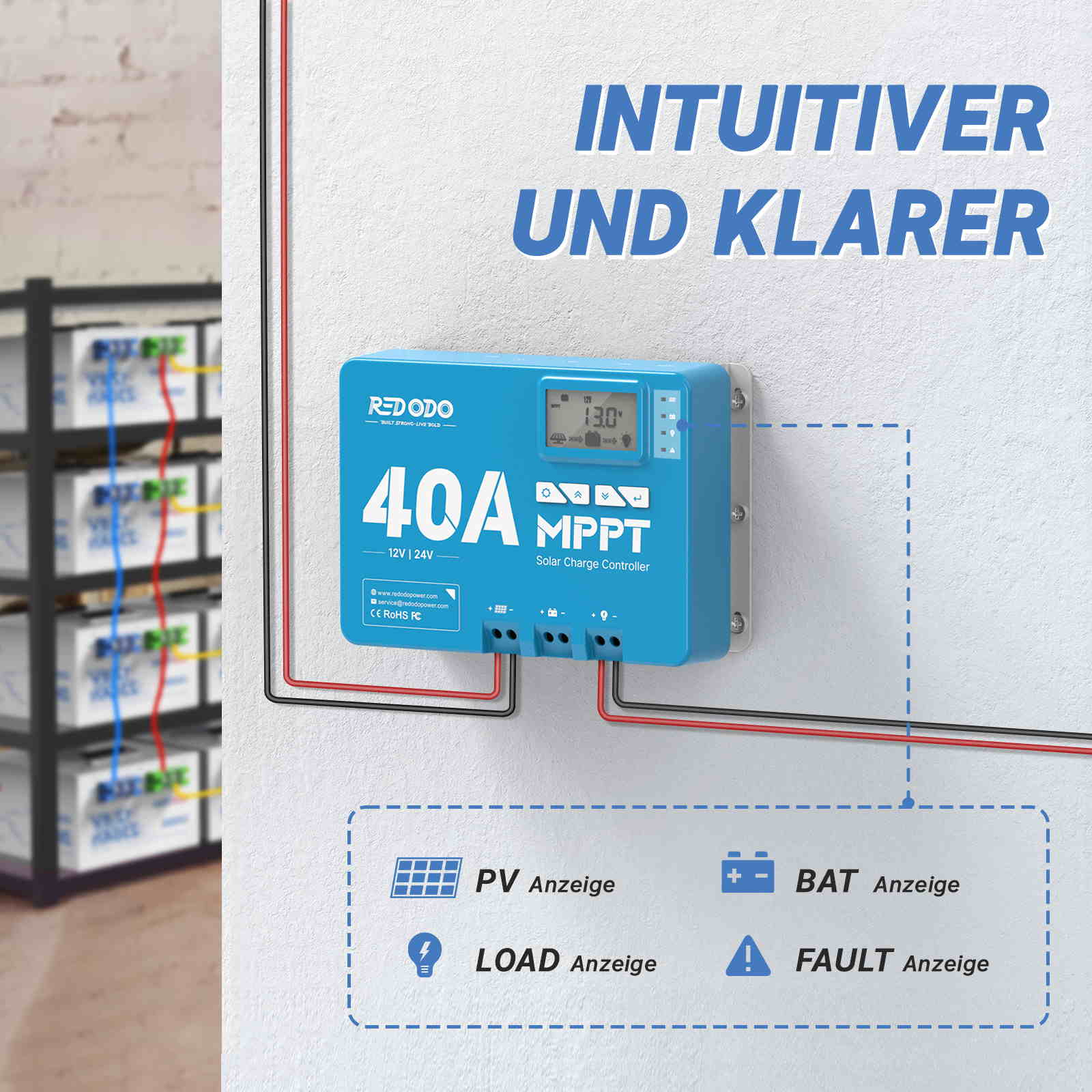 Redodo 40A MPPT 12V/24V Auto DC Input Solarladeregler Mit Bluetooth Adapter redodopower-de