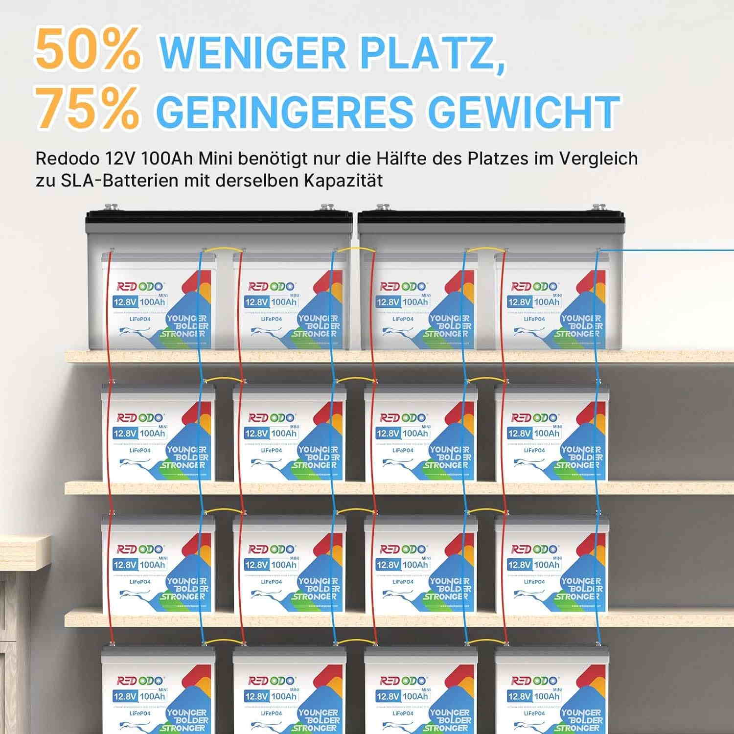 Befreiung von 19% MwSt - Redodo 12V 100Ah Mini LiFePO4 Batterie - Nur für deutsche und österreichische Wohngebäude gelten redodopower-de