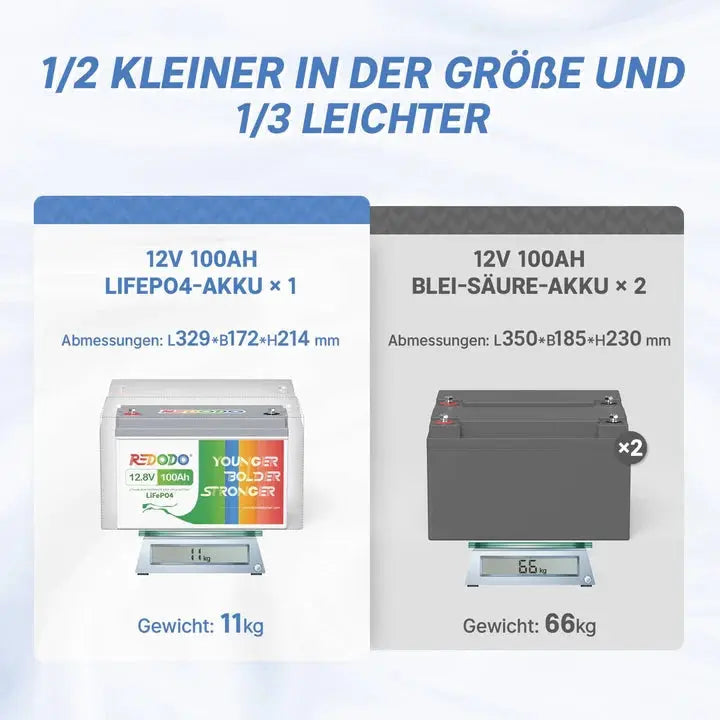 ✅Wie Neu✅Befreiung von 19% MwSt - Redodo 12V 100Ah Deep Cycle LiFePO4 Batterie - nur für Wohngebäude und Deutschland