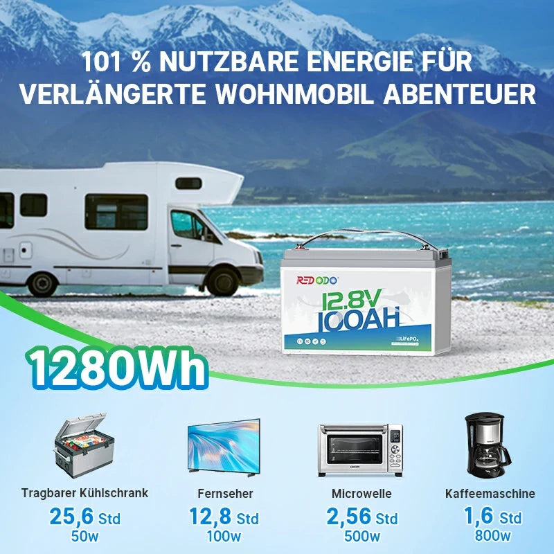 Redodo 12V 100Ah LiFePO4 Batterie für Wohnmobil