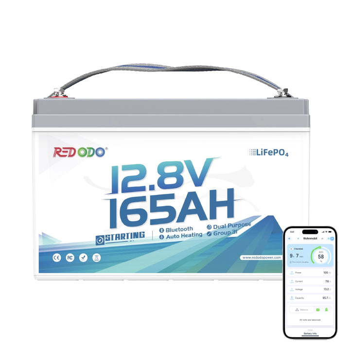 Redodo 12V 165Ah Dual-Purpose Marine LiFePO4 Batterie mit Bluetooth