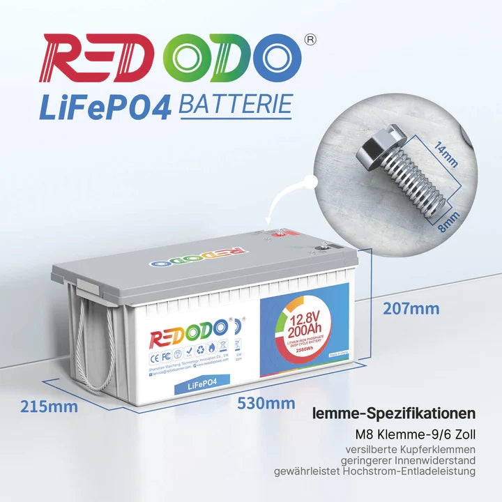 Redodo 12V 200Ah Deep Cycle LiFePO4 Batterie --Umsatzsteuerbefreiung