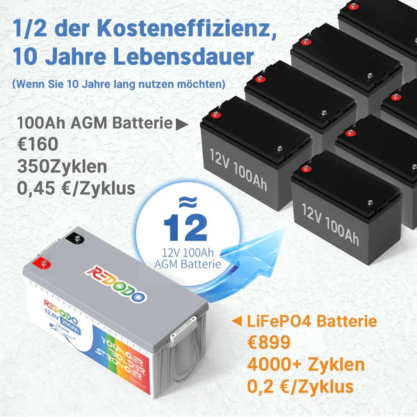 Befreiung von 19% MwSt - Redodo 12V 100Ah Deep Cycle LiFePO4 Batterie - Nur  für deutsche und österreichische Wohngebäude gelten