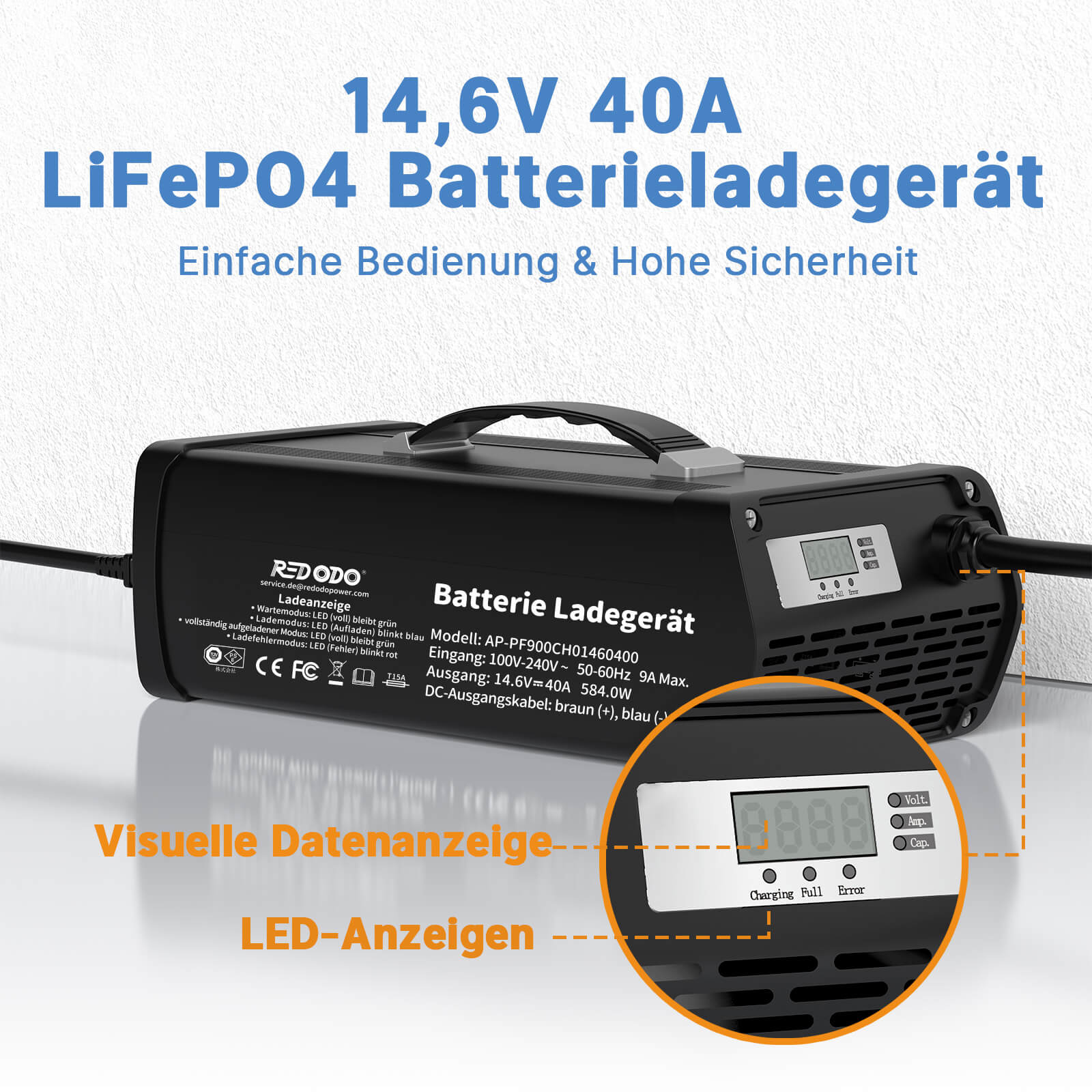 Redodo 14,6V 40A LiFePO4 Lithium Batterieladegerät