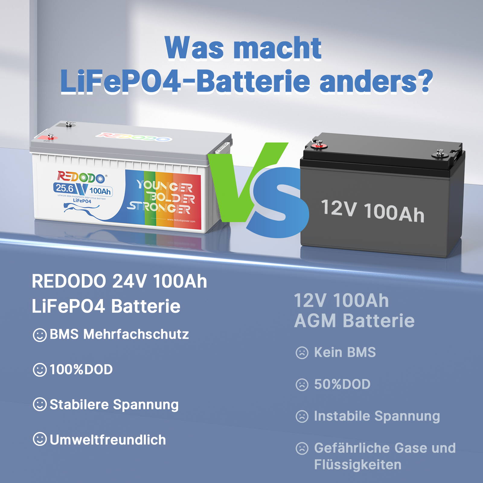 Befreiung von 19% MwSt - Redodo 24V 100Ah Deep Cycle LiFePO4 Batterie - Nur  für deutsche und österreichische Wohngebäude gelten