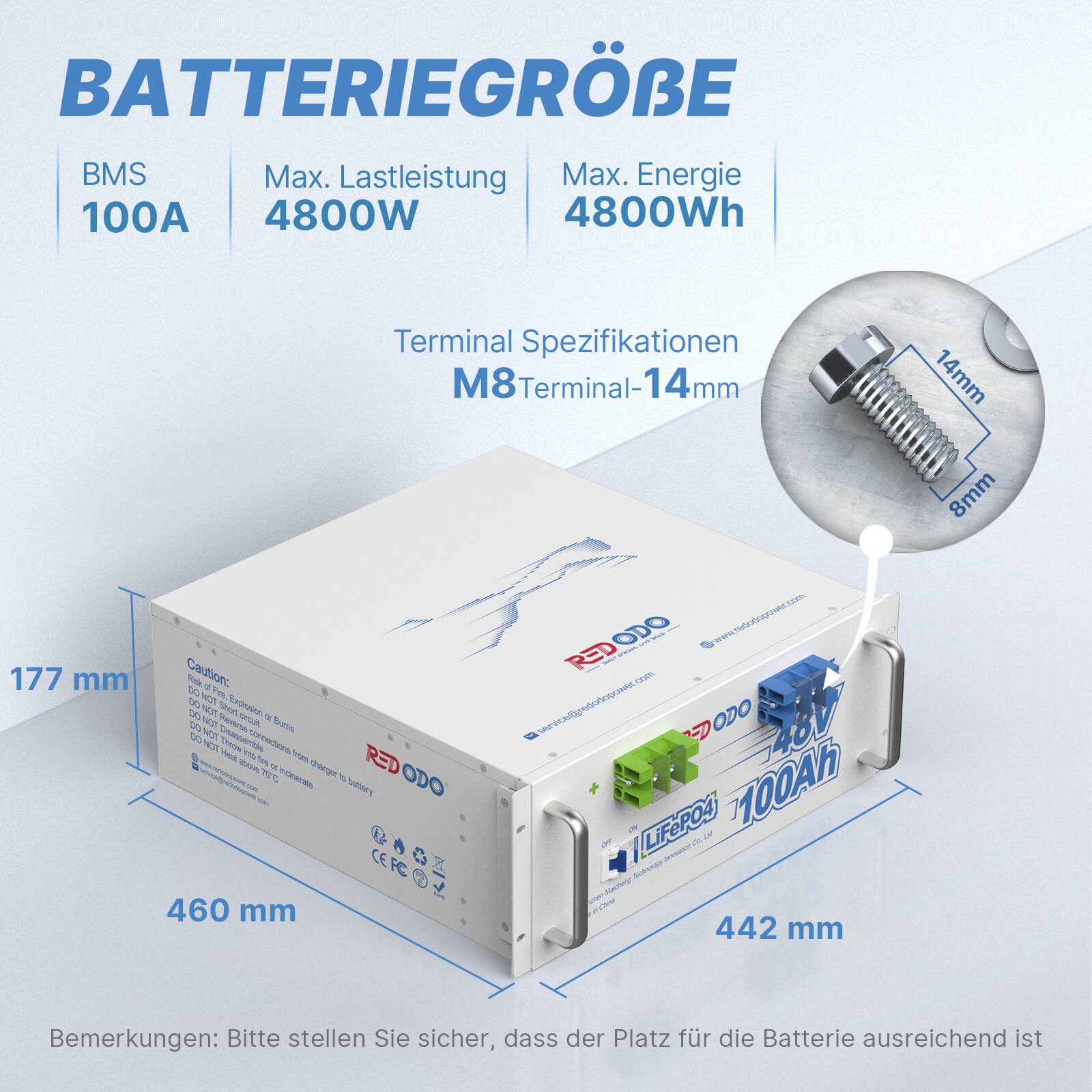 Redodo 48V 100Ah Lithium LiFePO4 Batterie | 4,8kWh & 4,8kW