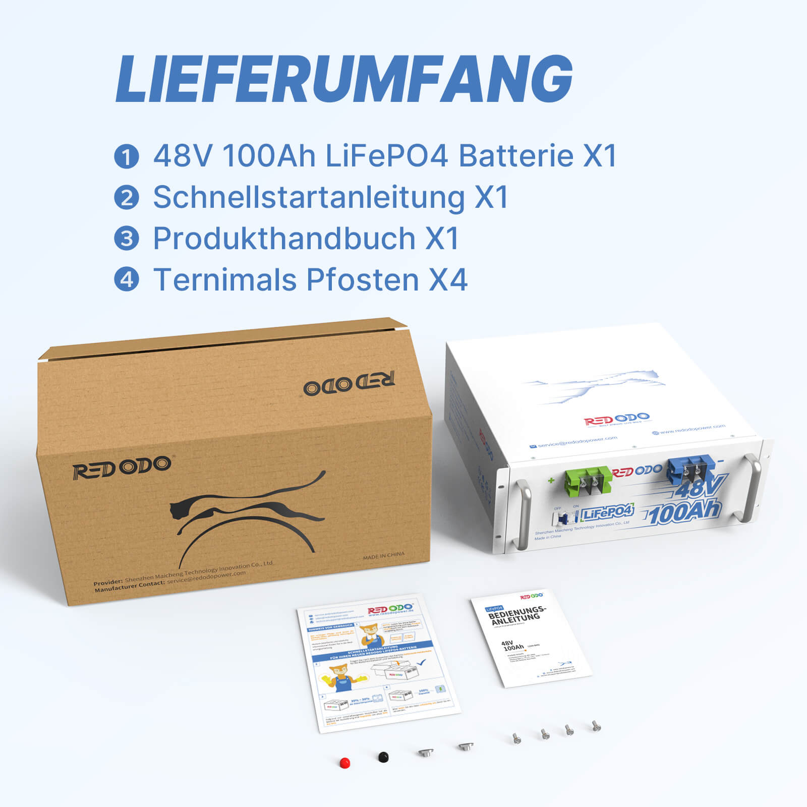Redodo 48V 100Ah Lithium LiFePO4 Batterie | 4,8kWh & 4,8kW