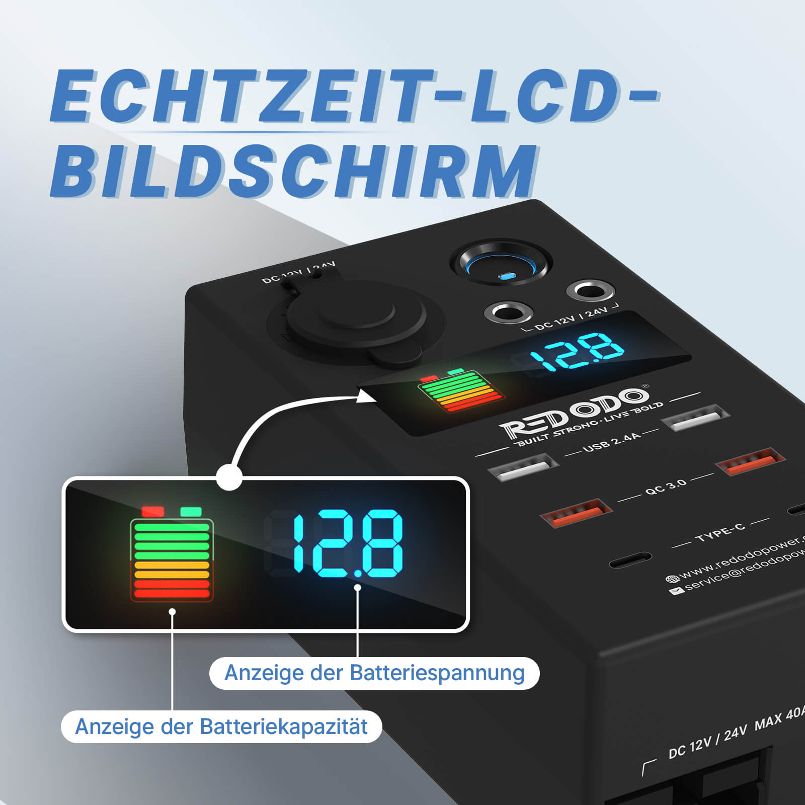 Redodo 9-In-1 12V24V DC Batterie-Steckdose mit QC 3,0 Schnellladeanschlüssen