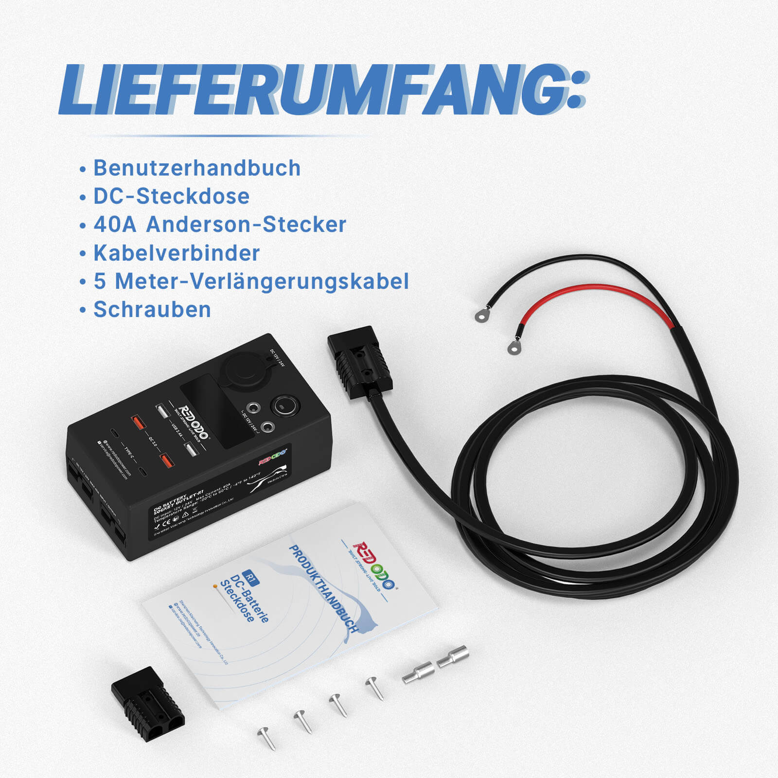 Redodo 9-In-1 12V24V DC Batterie-Steckdose mit QC 3,0 Schnellladeanschlüssen