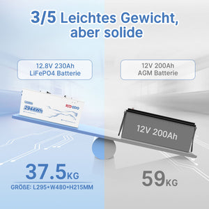 Befreiung von 19% MwSt - Redodo 12V 230Ah LiFePO4 Batterie | 2944Wh & 1920W - nur für Wohngebäude und Deutschland