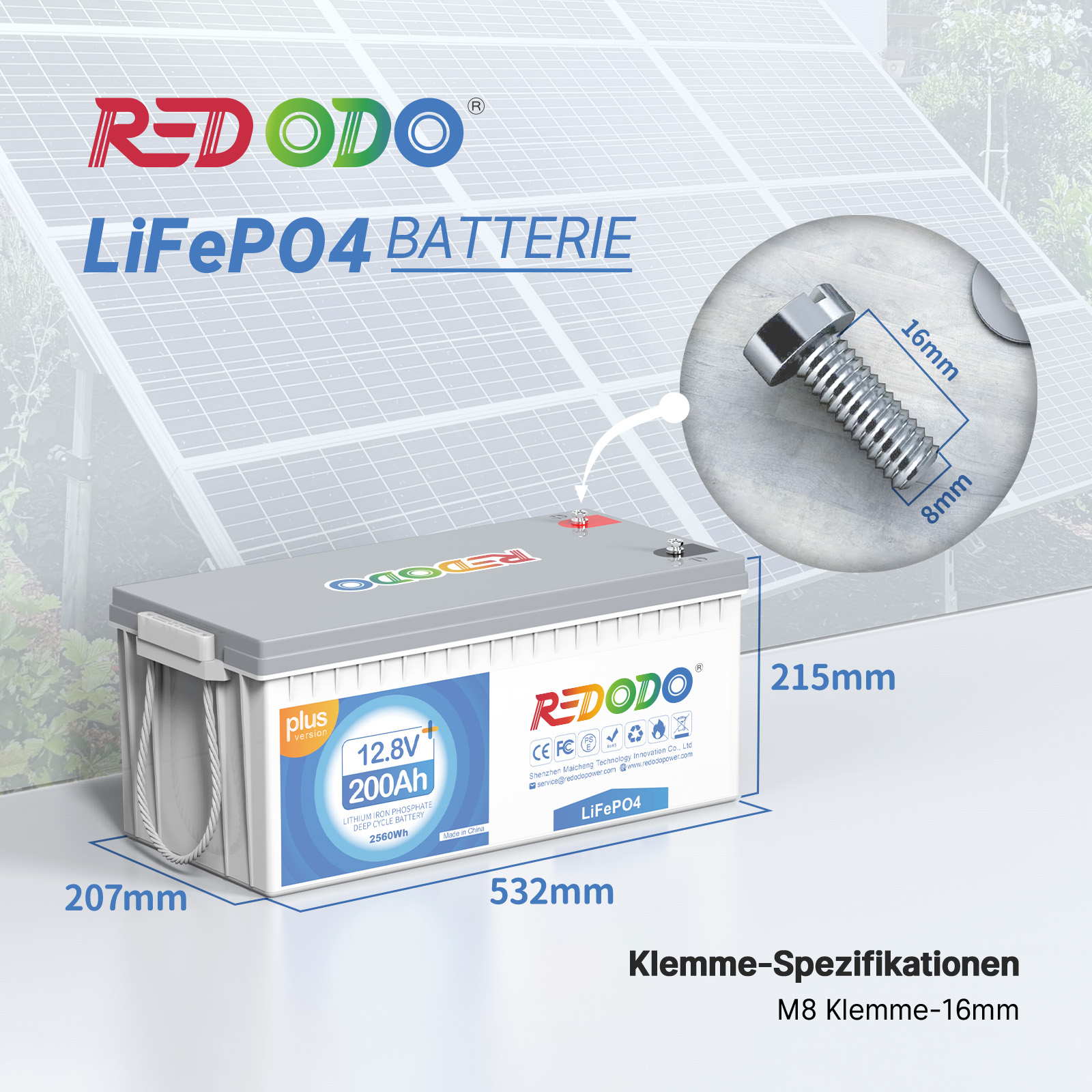 Befreiung von 19% MwSt - Redodo 12V 200Ah Plus Deep Cycle LiFePO4 Batterie - nur für Wohngebäude und Deutschland